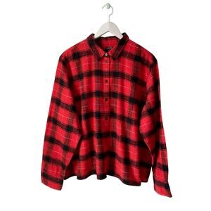 J. Crew Red Plaid Flannel Cropped Button-Down Shirt Size 20